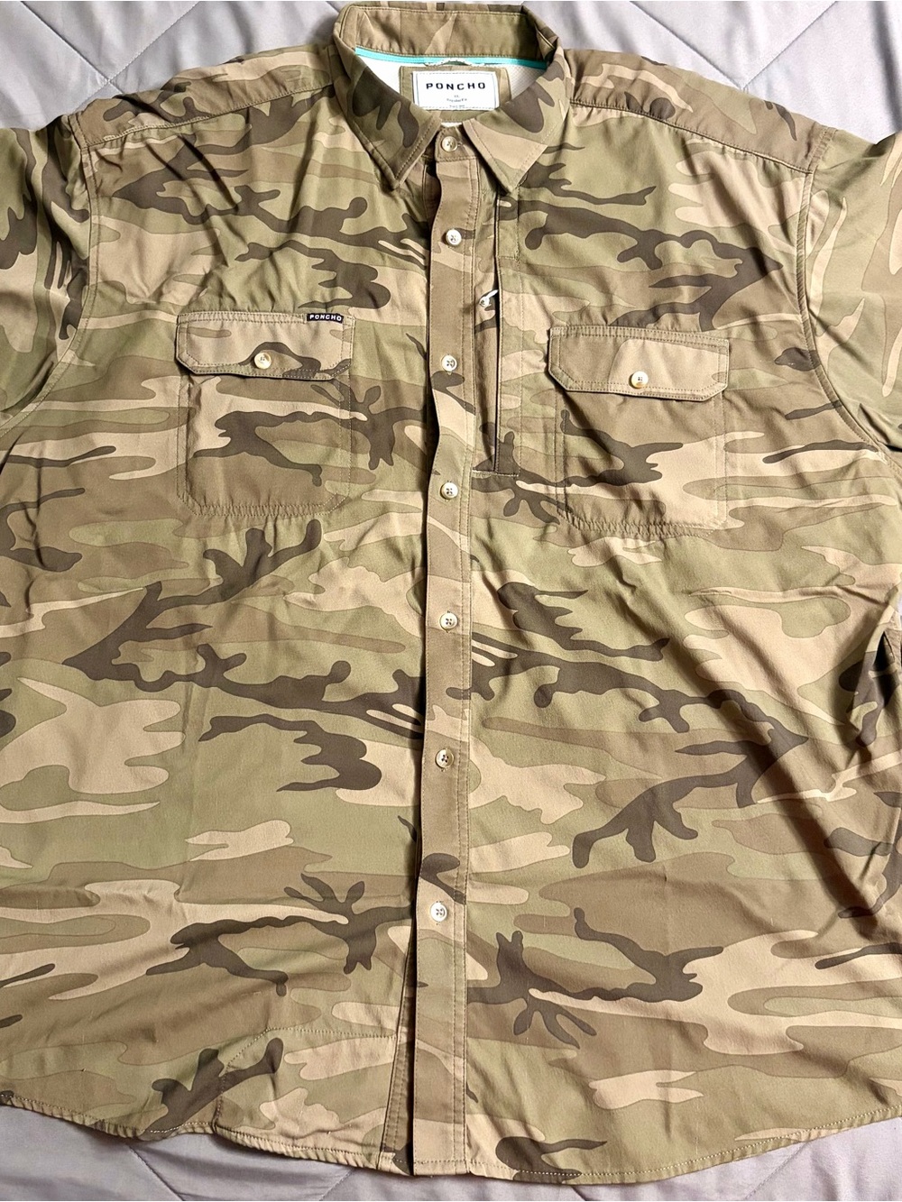 Poncho Men's Camouflage Button-Down Shirt - Tan/Green